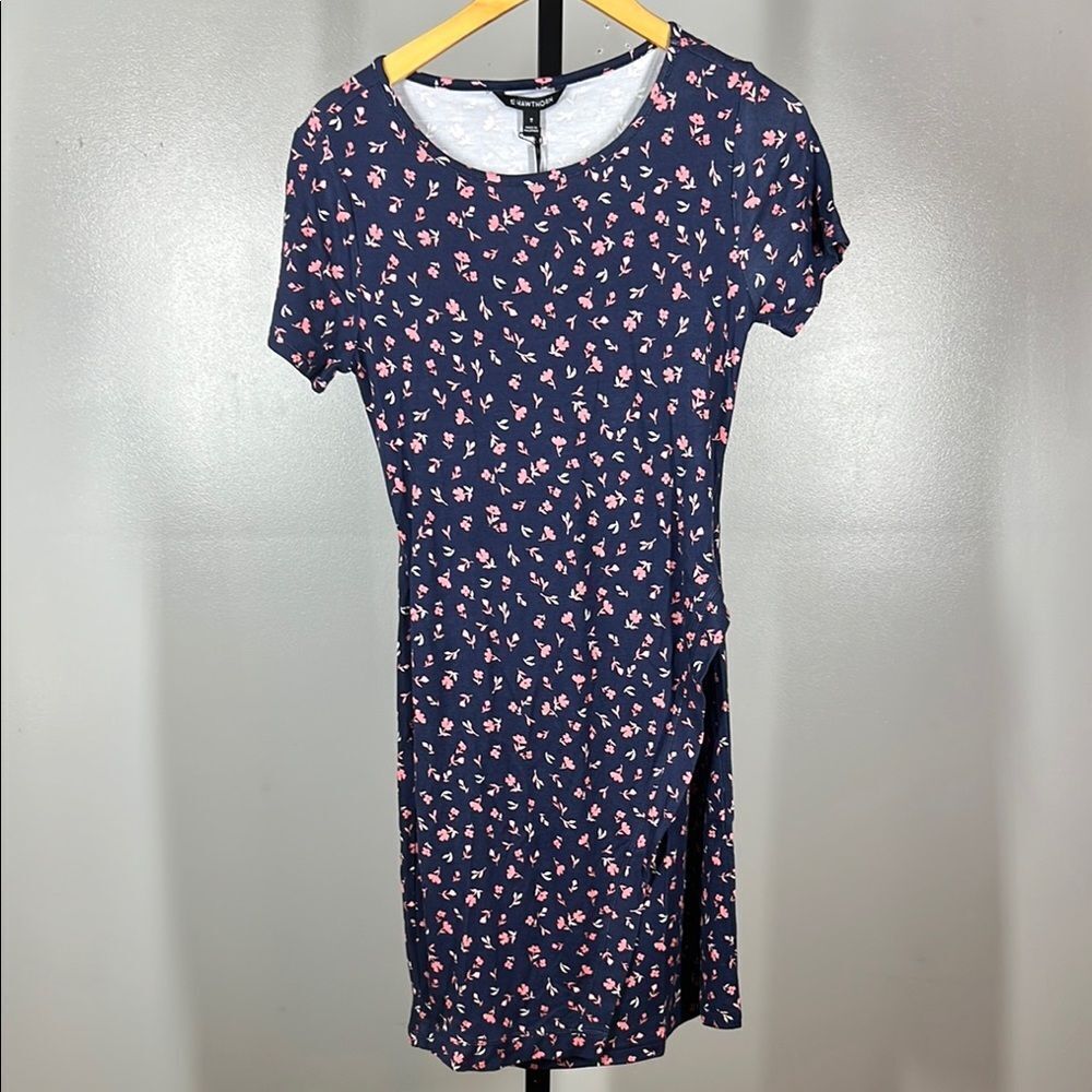 41 Hawthorn Blue with Pink Flowers  Sheath Dress